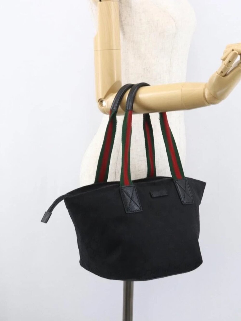 GUCCI GG Canvas Web Sherry Line Hand Bag Black Silver 131228 Auth ep12633